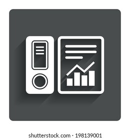 Document folder sign. Accounting binder symbol. Bookkeeping management. Gray flat button with shadow. Modern UI website navigation. Vector