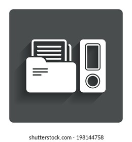 Document folder sign. Accounting binder symbol. Bookkeeping management. Gray flat button with shadow. Modern UI website navigation. Vector