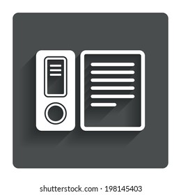 Document folder sign. Accounting binder symbol. Bookkeeping management. Gray flat button with shadow. Modern UI website navigation. Vector