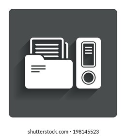 Document folder sign. Accounting binder symbol. Bookkeeping management. Gray flat button with shadow. Modern UI website navigation. Vector