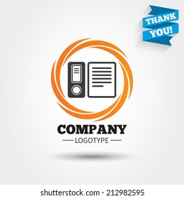 Document folder sign. Accounting binder symbol. Bookkeeping management. Business abstract circle logo. Logotype with Thank you ribbon. Vector