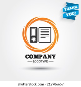 Document folder sign. Accounting binder symbol. Bookkeeping management. Business abstract circle logo. Logotype with Thank you ribbon. Vector