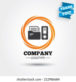 Document folder sign. Accounting binder symbol. Bookkeeping management. Business abstract circle logo. Logotype with Thank you ribbon. Vector
