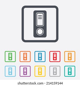 Document folder sign. Accounting binder symbol. Bookkeeping management. Round squares buttons with frame. Vector