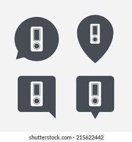 Document folder sign. Accounting binder symbol. Bookkeeping management. Map pointers information buttons. Speech bubbles with icons. Vector