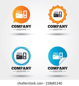 Document folder sign. Accounting binder symbol. Bookkeeping management. Business abstract circle logos. Icon in speech bubble, wreath. Vector