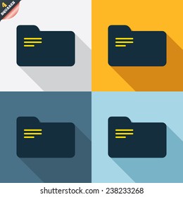 Document folder sign. Accounting binder symbol. Bookkeeping management. Four squares. Colored Flat design buttons. Vector