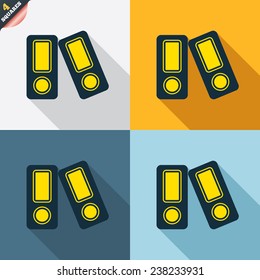 Document folder sign. Accounting binder symbol. Bookkeeping management. Four squares. Colored Flat design buttons. Vector