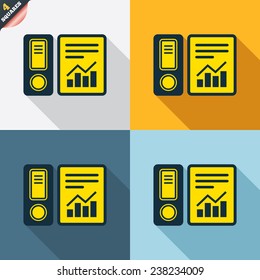 Document folder sign. Accounting binder symbol. Bookkeeping management. Four squares. Colored Flat design buttons. Vector