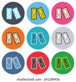Document folder sign. Accounting binder symbol. Bookkeeping management. Colored round buttons. Flat design circle icons set. Vector