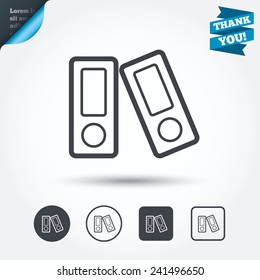 Document folder sign. Accounting binder symbol. Bookkeeping management. Circle and square buttons. Flat design set. Thank you ribbon. Vector