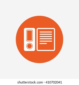 Document folder sign. Accounting binder symbol. Bookkeeping management. Orange circle button with icon. Vector