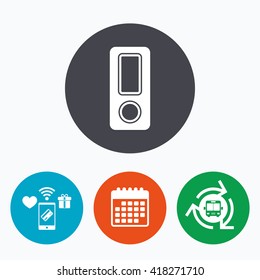 Document folder sign. Accounting binder symbol. Bookkeeping management. Mobile payments, calendar and wifi icons. Bus shuttle.