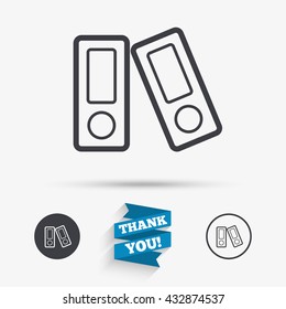 Document folder sign. Accounting binder symbol. Bookkeeping management. Flat icons. Buttons with icons. Thank you ribbon. Vector