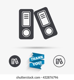 Document folder sign. Accounting binder symbol. Bookkeeping management. Flat icons. Buttons with icons. Thank you ribbon. Vector