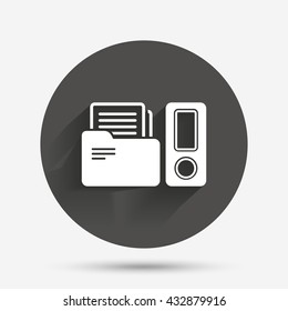Document folder sign. Accounting binder symbol. Bookkeeping management. Circle flat button with shadow. Vector
