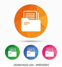 Document folder sign. Accounting binder symbol. Bookkeeping management. Triangular low poly button with flat icon. Vector