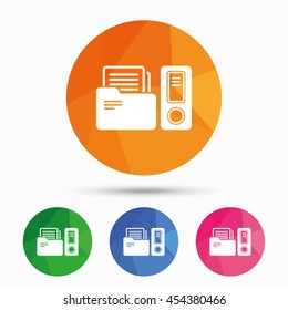 Document folder sign. Accounting binder symbol. Bookkeeping management. Triangular low poly button with flat icon. Vector