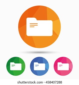 Document folder sign. Accounting binder symbol. Bookkeeping management. Triangular low poly button with flat icon. Vector
