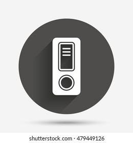Document folder sign. Accounting binder symbol. Bookkeeping management. Circle flat button with shadow. Vector