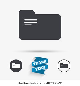 Document folder sign. Accounting binder symbol. Bookkeeping management. Flat icons. Buttons with icons. Thank you ribbon. Vector