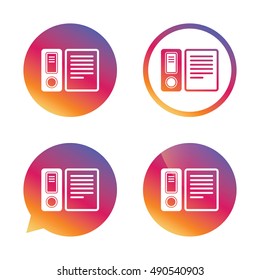 Document folder sign. Accounting binder symbol. Bookkeeping management. Gradient buttons with flat icon. Speech bubble sign. Vector