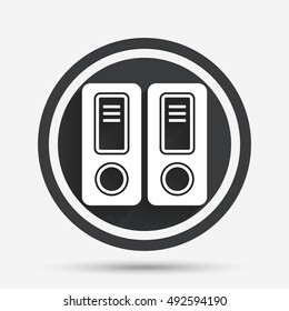 Document folder sign. Accounting binder symbol. Bookkeeping management. Circle flat button with shadow and border. Vector