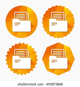 Document folder sign. Accounting binder symbol. Bookkeeping management. Triangular low poly buttons with flat icon. Vector