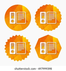 Document folder sign. Accounting binder symbol. Bookkeeping management. Triangular low poly buttons with flat icon. Vector