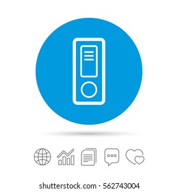 Document folder sign. Accounting binder symbol. Bookkeeping management. Copy files, chat speech bubble and chart web icons. Vector