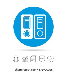 Document folder sign. Accounting binder symbol. Bookkeeping management. Copy files, chat speech bubble and chart web icons. Vector