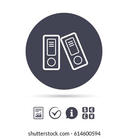 Document folder sign. Accounting binder symbol. Bookkeeping management. Report document, information and check tick icons. Currency exchange. Vector