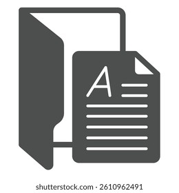 Document folder solid icon, windows pack concept. Vector graphics. Folder with page sheet, paper document sign on white background, glyph style icon for mobile or web design