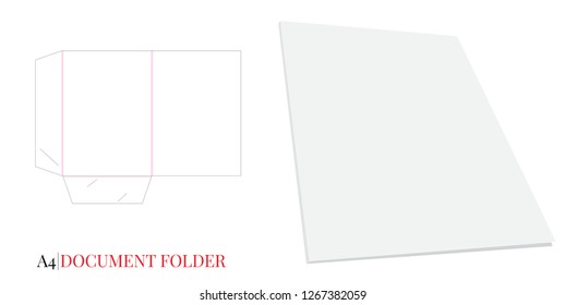Document Folder Template, Gusset Folder A4. Vector with die cut / laser cut layers. White, clear, blank, isolated Document Folder mock up with Gusset 3mm on white background with perspective view