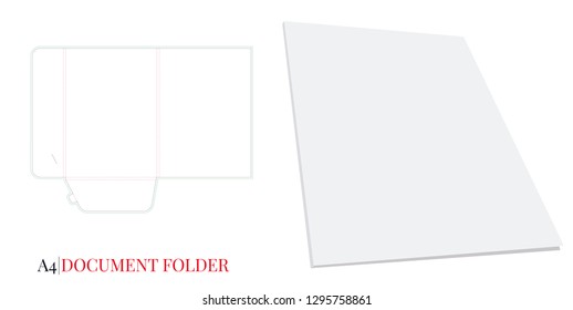 Document Folder Template, Gusset Folder A4. Vector with die cut layers. White, clear, blank, isolated Document Folder with Gusset 5 mm on white background with perspective view