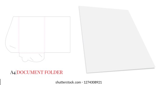 Document Folder Template, Gusset Folder. Vector with die cut / laser cut layers. White, blank, isolated Document Folder with Gusset 6 mm on white background with perspective view ready for your logo