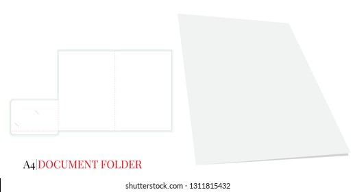 DOCUMENT FOLDER Template. Vector with die cut / laser cut layers. White, clear, blank , isolated Document Folder mock up on white background with perspective view. A4 