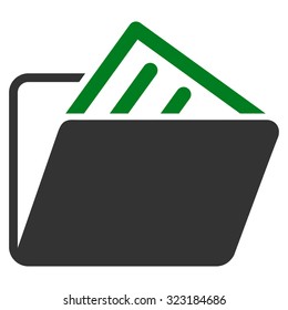 Document Folder vector icon. Style is bicolor flat symbol, green and gray colors, rounded angles, white background.