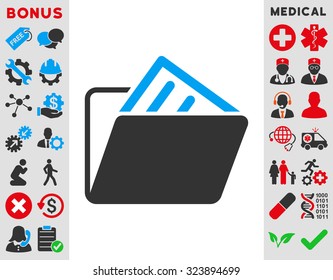 Document Folder vector icon. Style is bicolor flat symbol, blue and gray colors, rounded angles, white background.