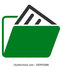 Document Folder vector icon. Style is bicolor flat symbol, green and gray colors, rounded angles, white background.