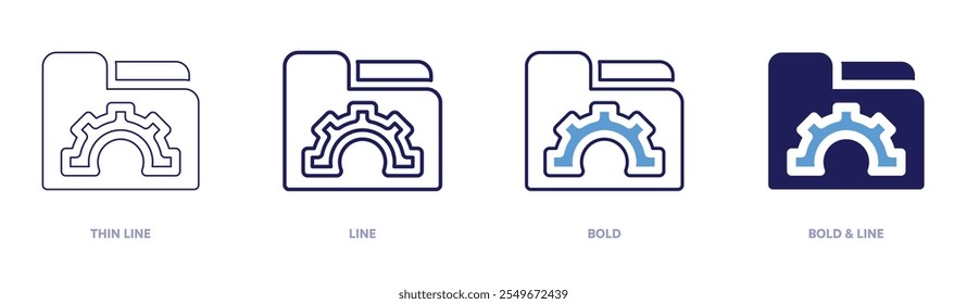 Document folders icon in 4 different styles. Thin Line, Line, Bold, and Bold Line. Duotone style. Editable stroke.