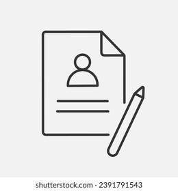Document form and pen line icon. Person blank, questionnaire, worksheet. Vector