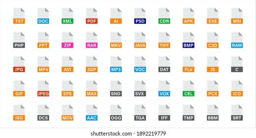 Document format icon collection with flat design style. Can ber used for website UI, mobile application UI, presentations, microblogs, etc. 