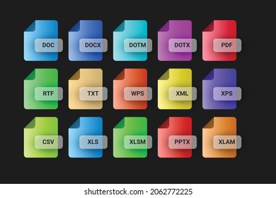 Document format icon set. Linear style sign for mobile concept and web design.