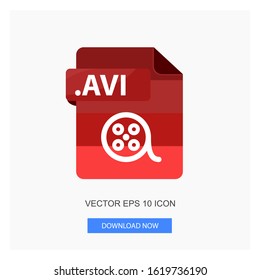 Document Formats .AVI With Media Film Sign Symbol File Red Color Flat Icon Vector Illustration White Background