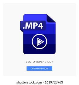 Document Formats Media Player Video .MP4 With Video Sign Symbol File Blue Color Flat Icon Vector Illustration White Background