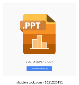 Document Formats .PPT File Paper Yellow Tone Color Flat Icon Vector Illustration White Background
