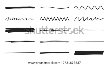 Document formatting line underscore collection in simple black style, emphasis, selection, strike, highlight, and underline.