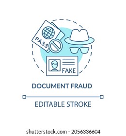 Document fraud blue concept icon. False documents. Illegal papers. Fake visa and border pass. Deportation abstract idea thin line illustration. Vector isolated outline color drawing. Editable stroke