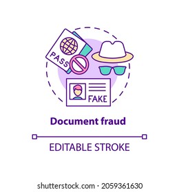 Document fraud concept icon. False documents. Illegal papers. Fake visa and border pass. Deportation abstract idea thin line illustration. Vector isolated outline color drawing. Editable stroke